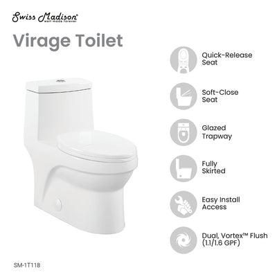 Virage One-Piece Elongated Toilet Vortex Dual-Flush 1.1/1.6 gpf