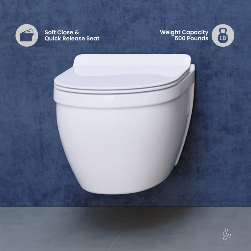 Ivy Wall-Hung Toilet Bundle 0.8/1.6 GPF Dual Flush in Glossy White with Brass Flush Plate