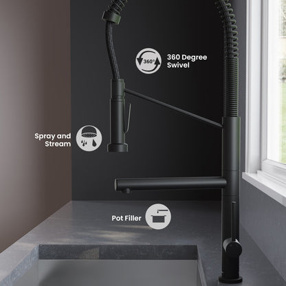 Nouvet Single Handle, Pull-Down Kitchen Faucet with Pot Filler in Matte Black