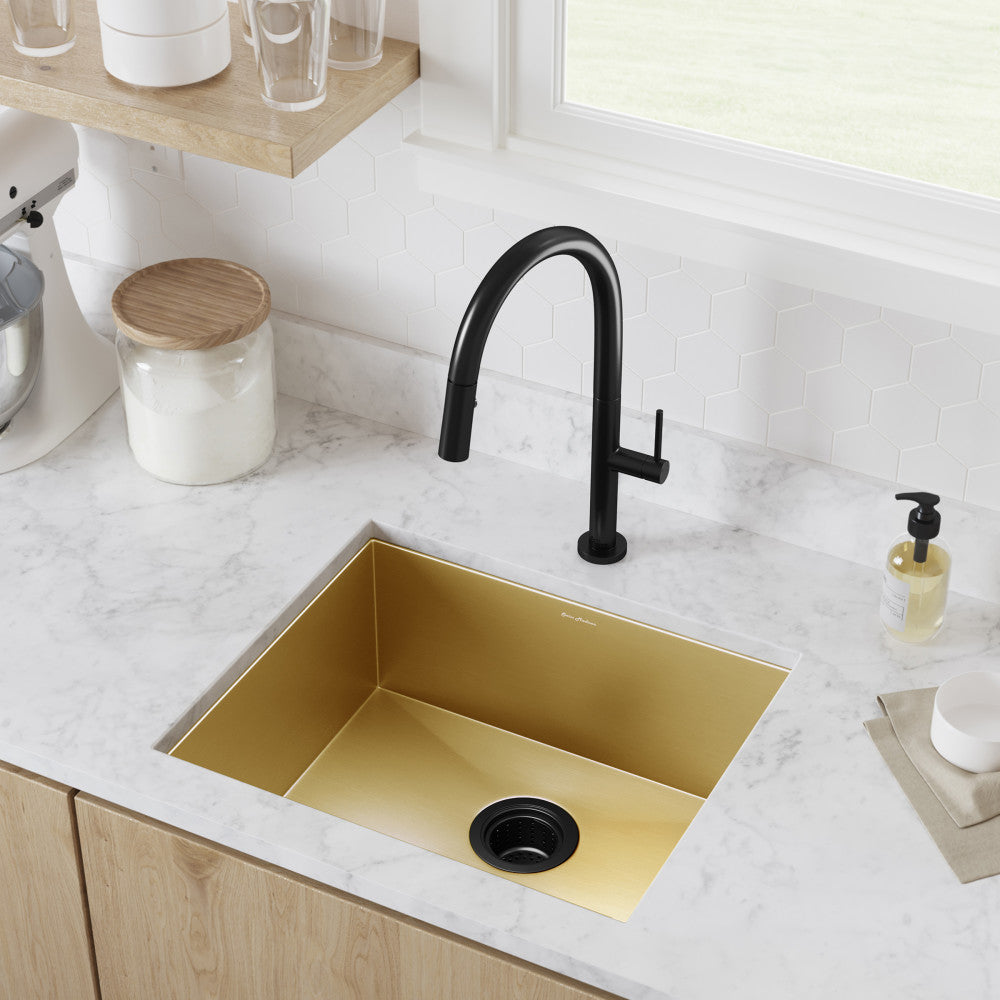 Tourner 21 x 18 Stainless Steel, Single Basin, Undermount Kitchen Sink, Gold