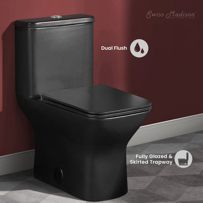 Carre One-Piece Square Toilet Dual-Flush in Matte Black 1.1/1.6 gpf