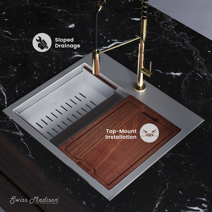 Ravi Single Basin 25 x 22 Topmount Kitchen Workstation Sink