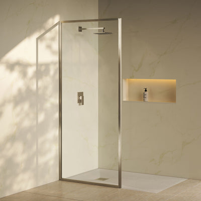 Pierre 34 x 76 Framed Fixed 3/8 in. (10mm) Clear Tempered Glass Shower Door with Nickel Brushed Frame