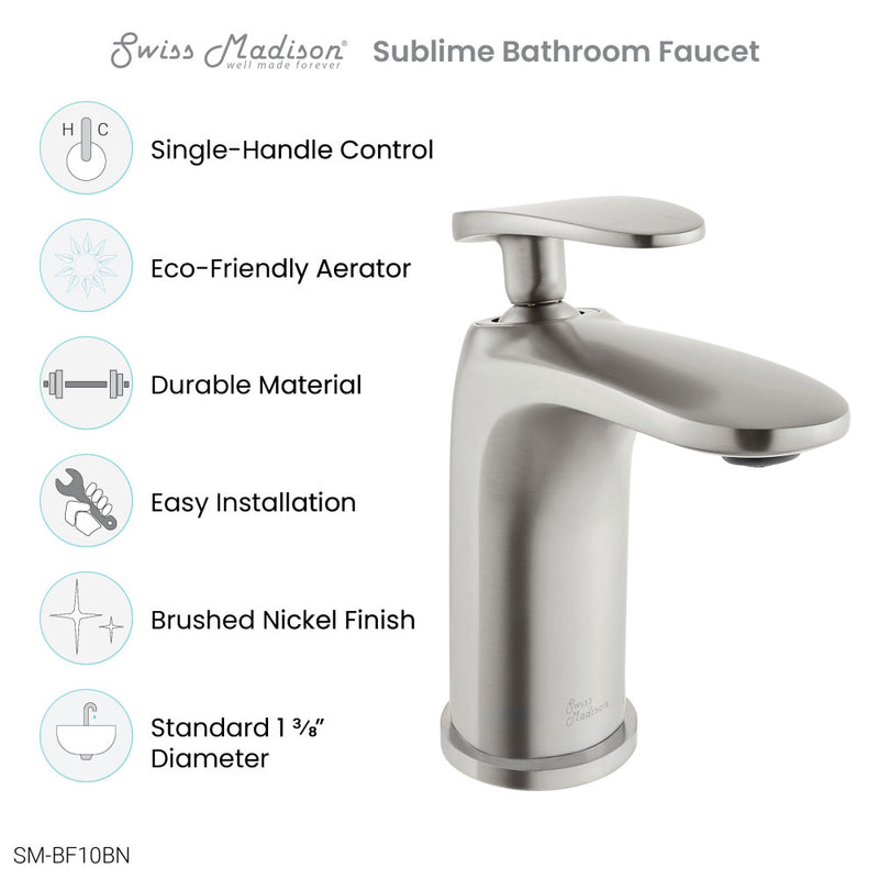 Sublime Single Hole, Single-Handle, Bathroom Faucet in Brushed Nickel