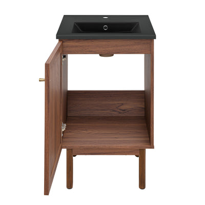 Classe 18 in. Brown Oak Bathroom Vanity With Black Ceramic Sink Top