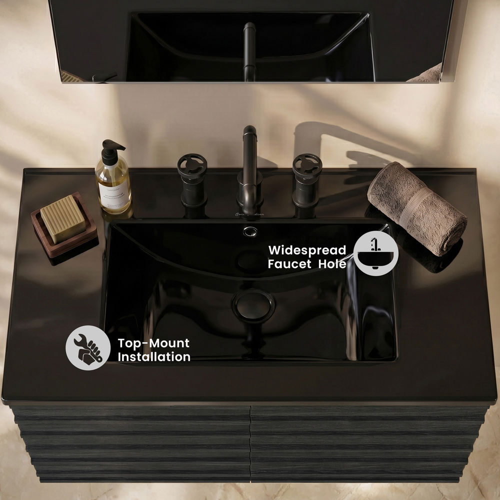 30" 3-Hole Widespread Vanity Sink Top in Glossy Black