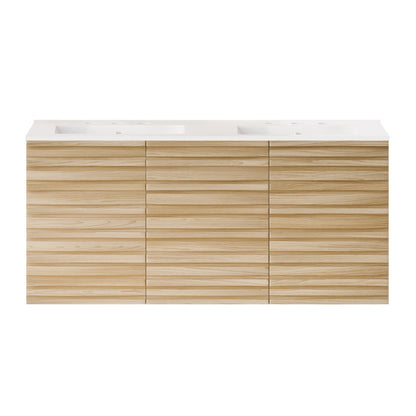 Cascade 48" Wall-Mounted Bathroom Vanity in Natural Oak with 3-Hole Widespread Double Basin Sink Top