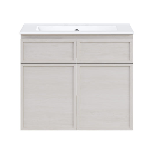 St. Tropez 24" Wall-Mounted Bathroom Vanity in White Oak with 3-Hole Centerset Sink Top