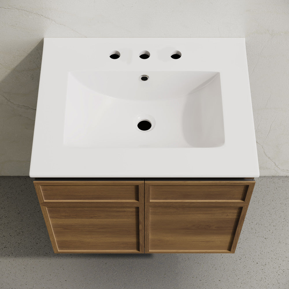 St. Tropez 24" Wall-Mounted Bathroom Vanity in Brown Oak with 3-Hole Widespread Sink Top