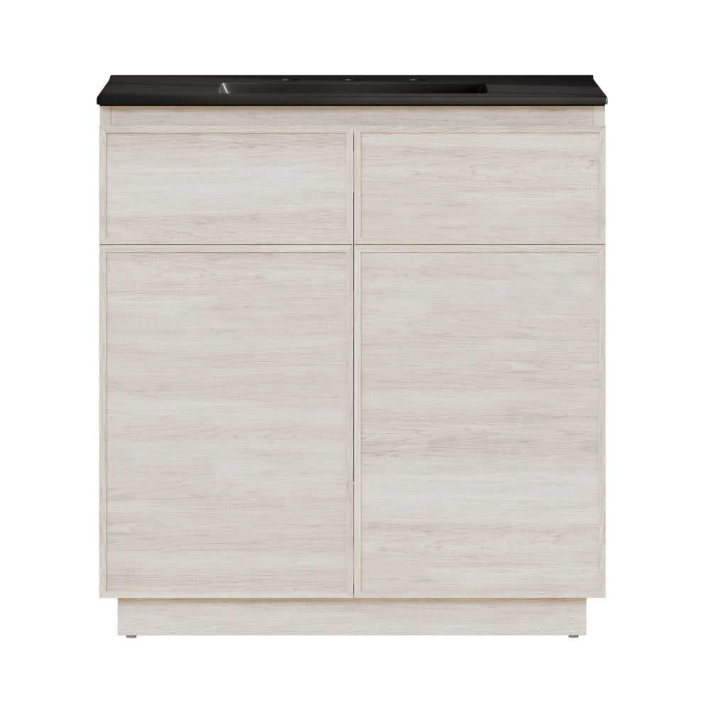 St. Tropez 36" Freestanding Bathroom Vanity in White Oak with Black 3-Hole Widespread Sink Top