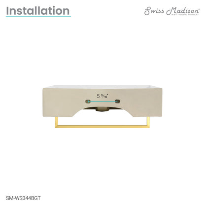 22" wall-mount bathroom sink in white with brushed gold towel bar and rectangular basin.