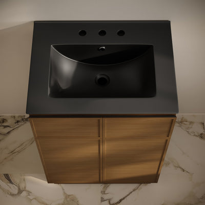 St. Tropez 24" Freestanding Bathroom Vanity in Brown Oak with Black 3-Hole Widespread Sink Top