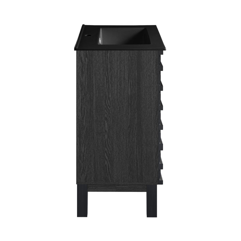 Cascade 18 in. Black Oak Bathroom Vanity With Black Ceramic Sink Top