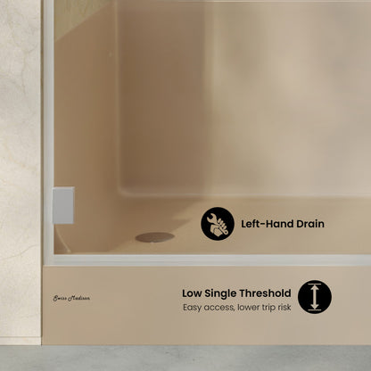 Aquatique 60" x 32" Single Threshold Shower Base With Left Hand Drain and Integral Right Hand Seat in Biscuit