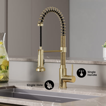 Nouvet Single Handle, Pull-Down Kitchen Faucet in Brushed Gold