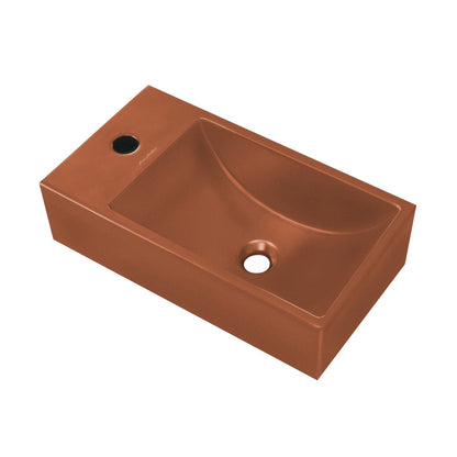 Lisse 16" Concrete Rectangle Wall-Mounted Sink with Left Side Faucet Mount in Matte Terracotta