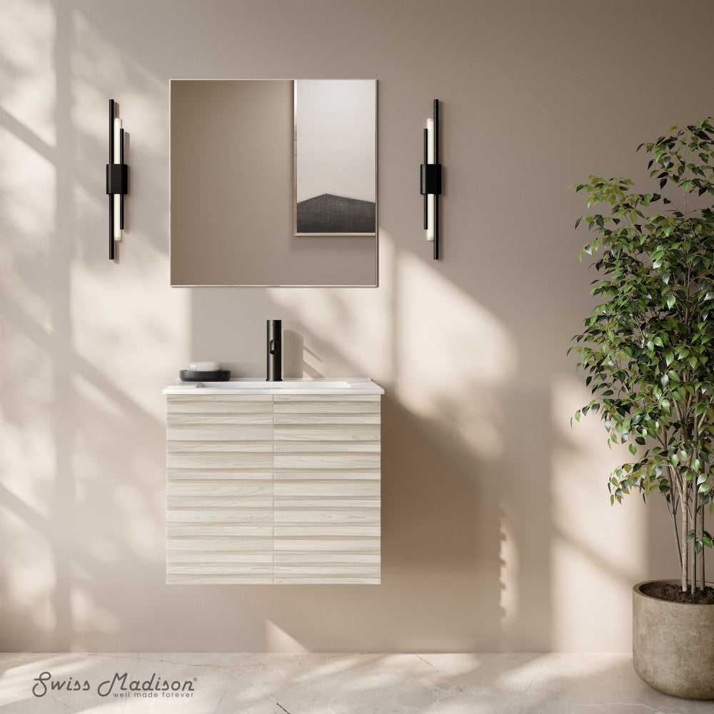 Cascade 24" Wall-Mounted Bathroom Vanity in White Oak with Sink Top