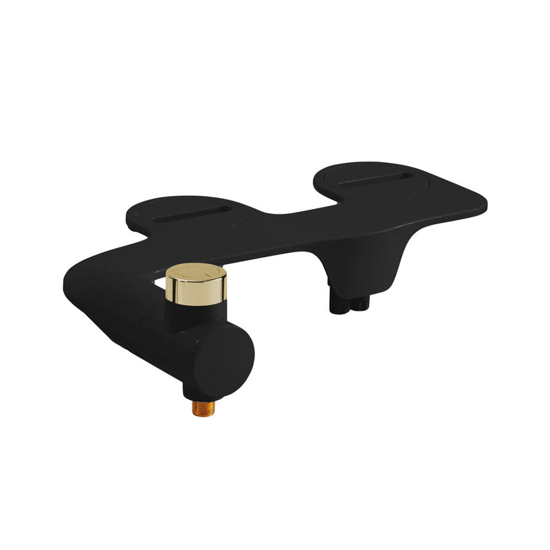 Aqua Non-Electric Bidet Toilet Attachment in Glossy Black with Polished Gold Hardware