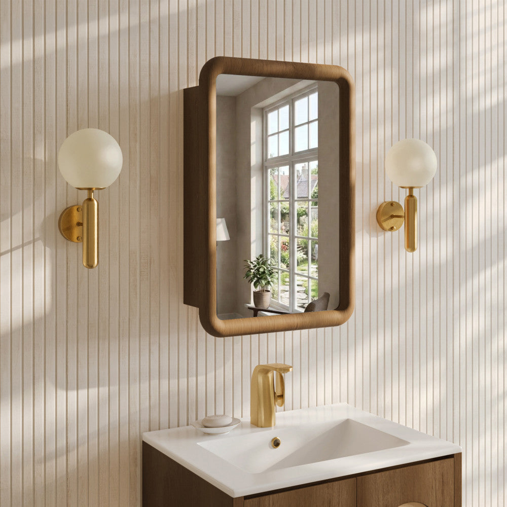 Plaisir 18 x 27 Recessed/Wall Mount Medicine Cabinet with Mirror in Brown Oak