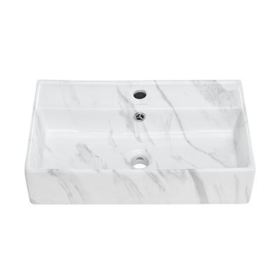 Claire 22" Rectangle Wall-Mount Bathroom Sink in White Marble