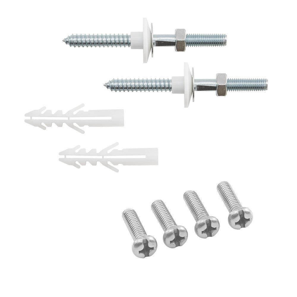 Installation screws and wall anchors for console legs in chrome and silver finish.