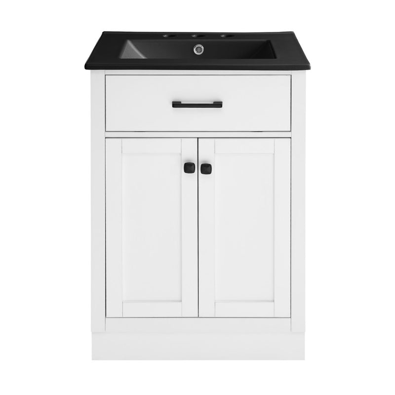 Burdon 24" Freestanding Bathroom Vanity in White with Black 3-Hole Centerset Sink Top