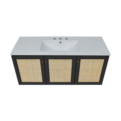 Classe 48" Wall-Mounted Bathroom Vanity in Black Oak with 3-Hole Widespread Sink Top