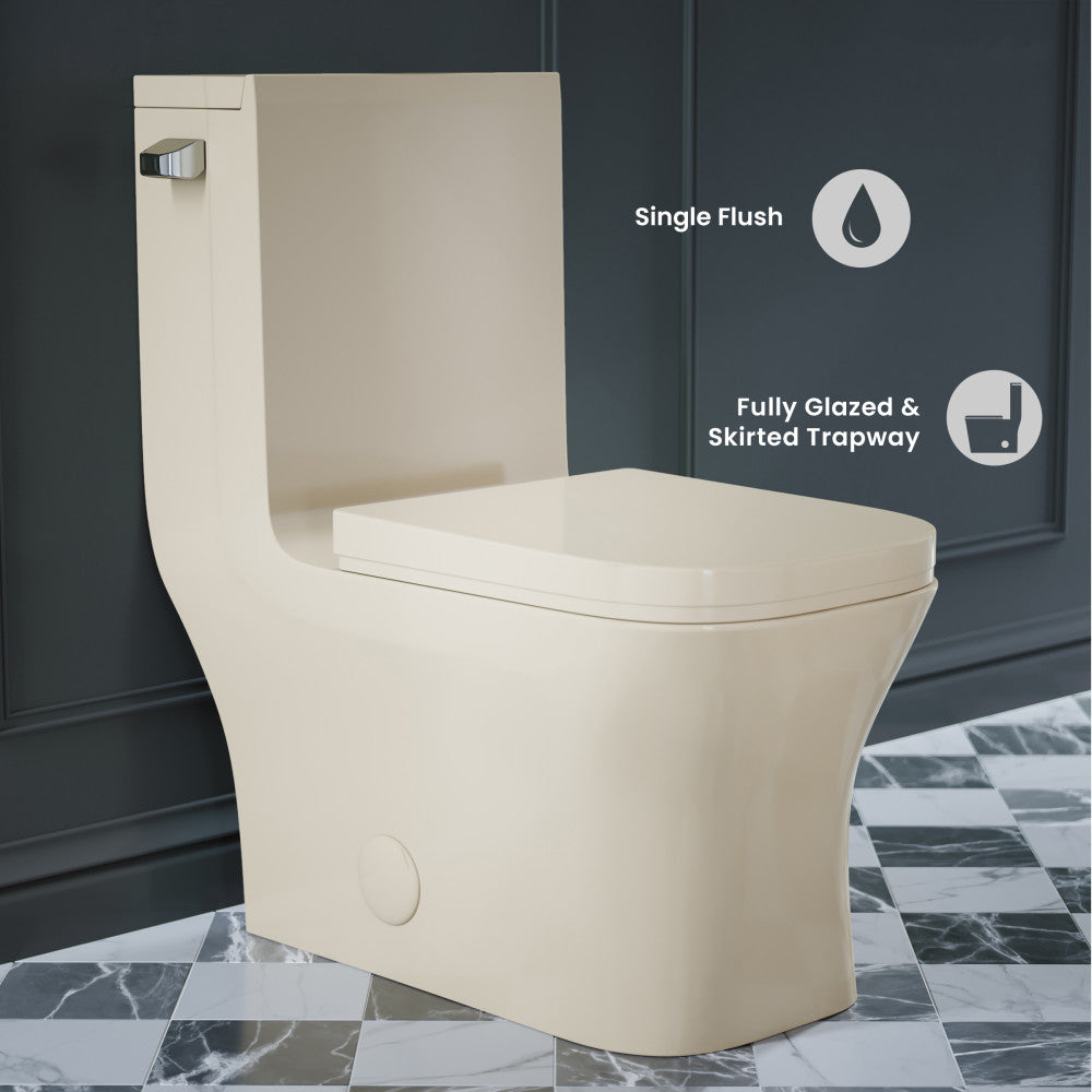 Concorde One Piece Square Left Side Flush Handle Toilet 1.28 gpf in Bisque