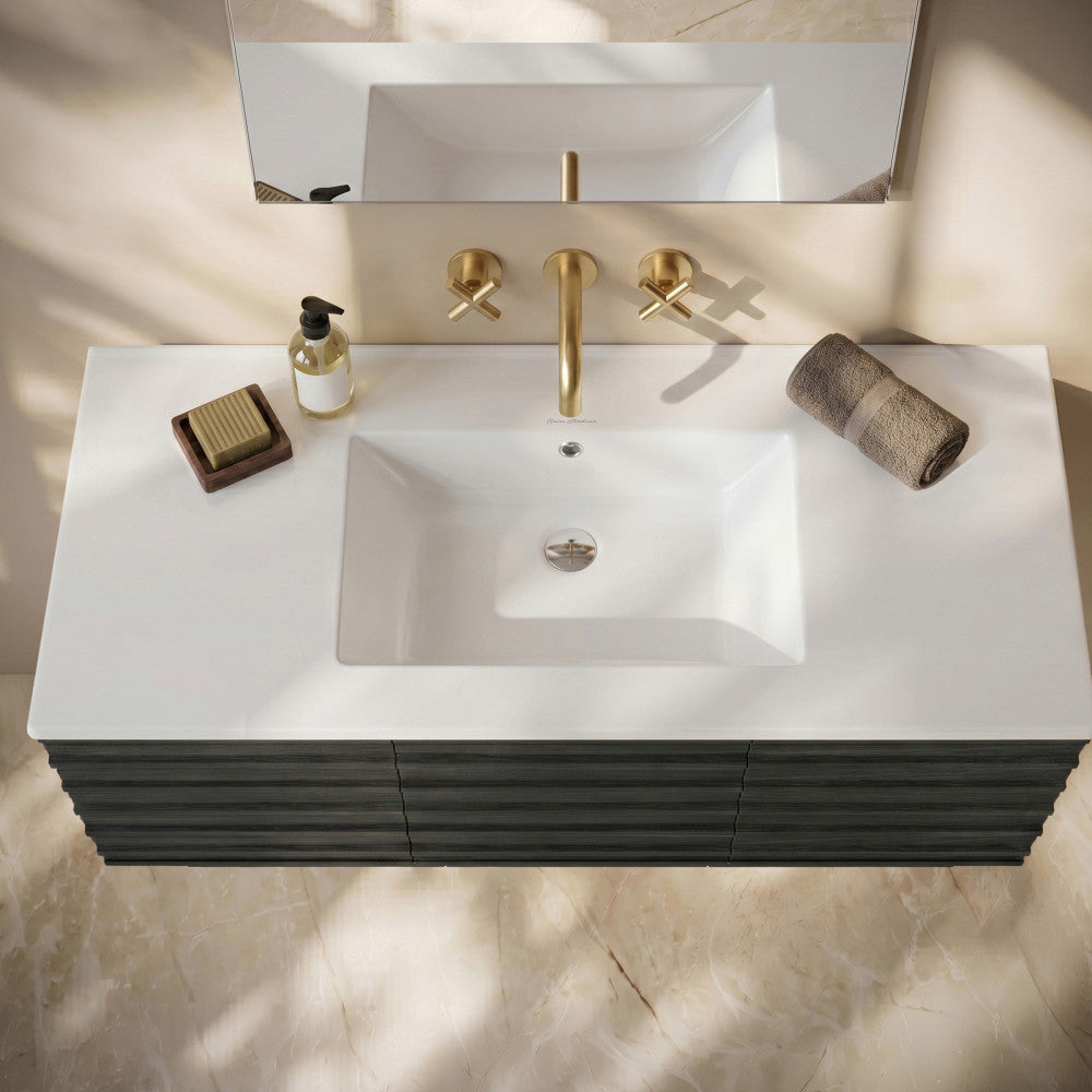 48" Zero Hole Vanity Sink Top in Glossy White