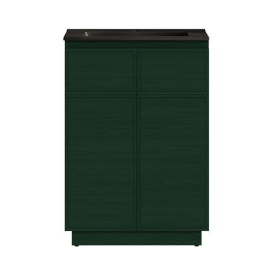 St. Tropez 24" Freestanding Bathroom Vanity in Green Oak with Black Sink Top