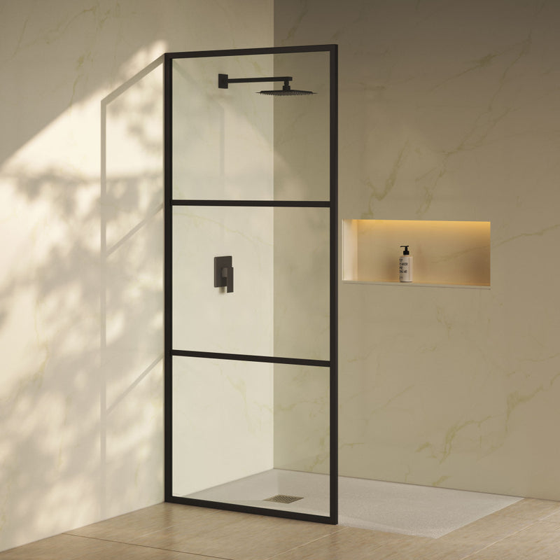 Claire 34 x 76 Framed Fixed 3/8 in. (10mm) Clear Tempered Glass Shower Door with Black Matte Frame