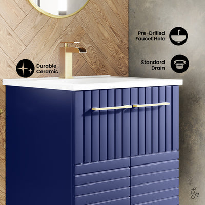 Annecy 24" Freestanding Bathroom Vanity in Granger Blue with Sink Top