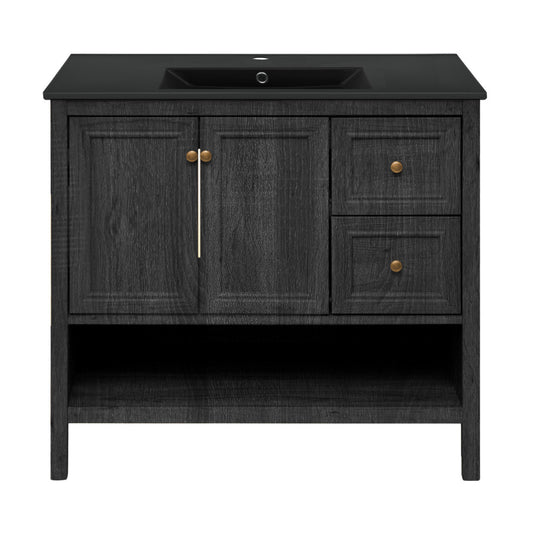 Chateau 36" Freestanding Bathroom Vanity in Black Oak with Black Sink Top