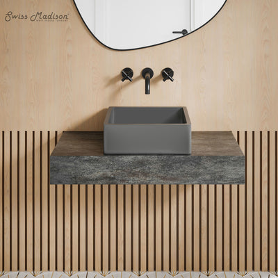 Lisse 15" Square Concrete Vessel Bathroom Sink in Dark Grey