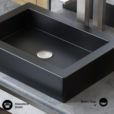 Voltaire Ceramic Rectangle Vessel Sink, Matte Black