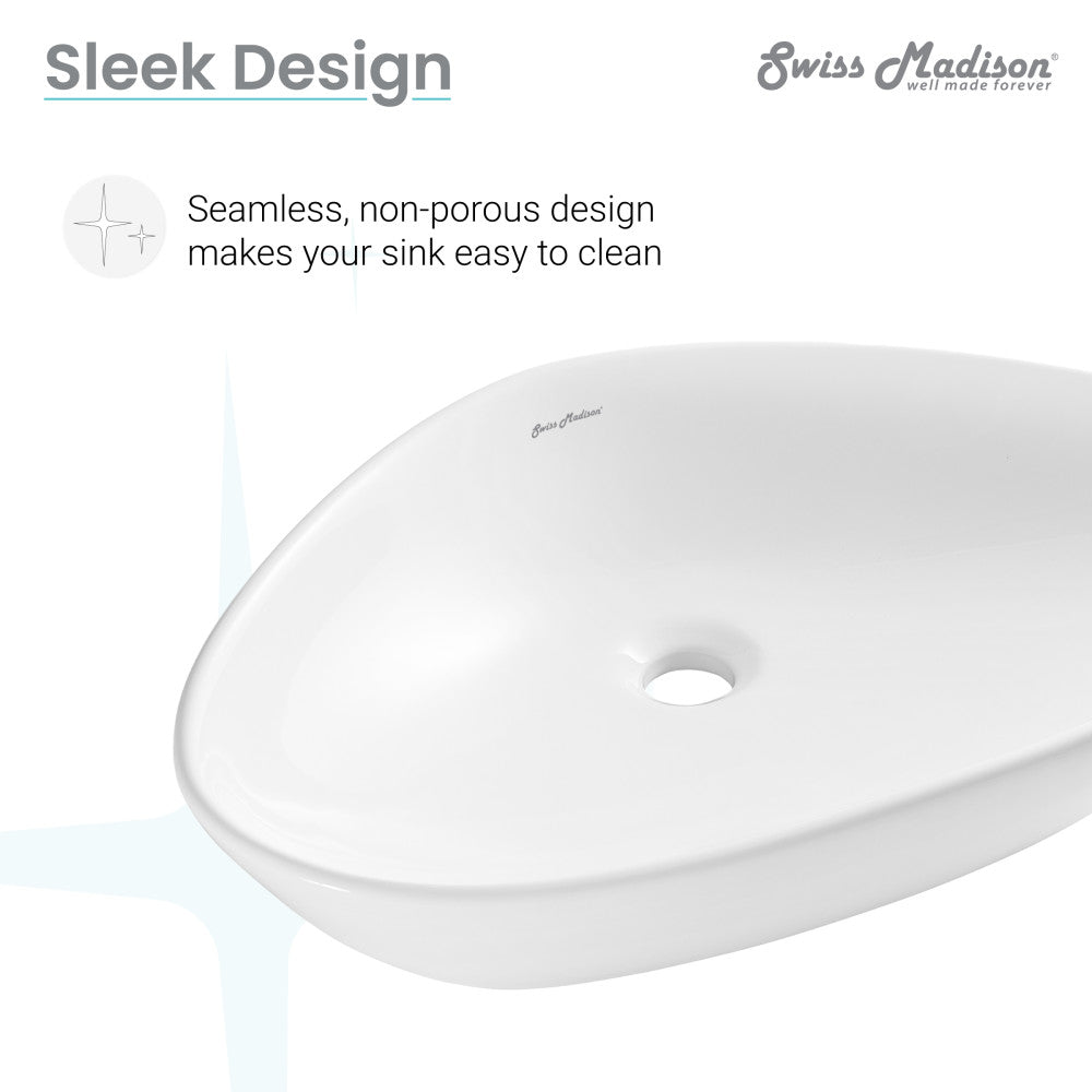 Oval white ceramic bastille vessel sink, seamless non-porous design, center drain hole.