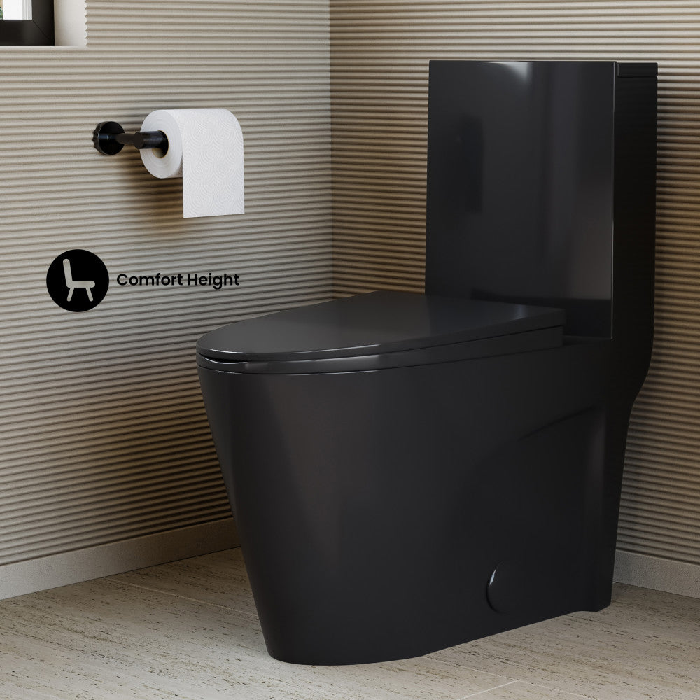 St. Tropez One-Piece 10" Rough-in 1.28 GPF Left-Hand Flush Elongated Toilet in Glossy Black