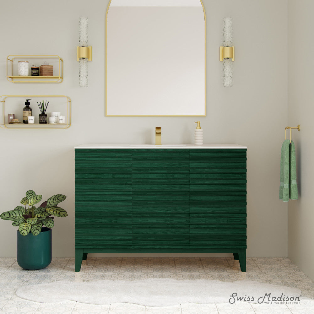 Cascade 48" Freestanding Bathroom Vanity in Green Oak with Sink Top