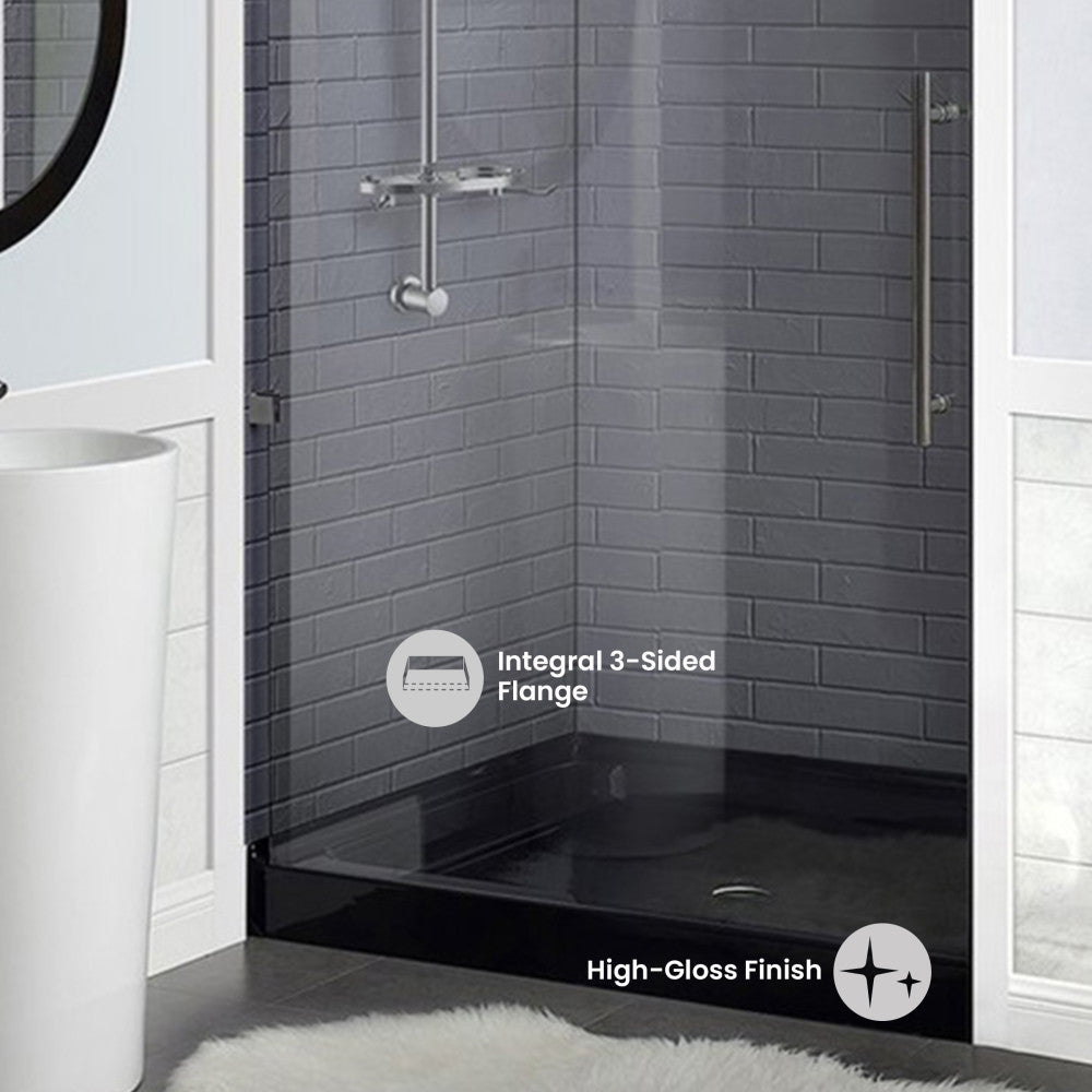 Voltaire 36" x 36" Acrylic Black, Single-Threshold, Center Drain, Shower Base