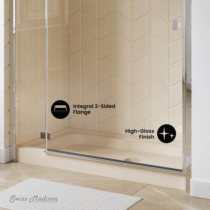 Voltaire 60" x 30" Single-Threshold, Center Drain, Shower Base in Biscuit