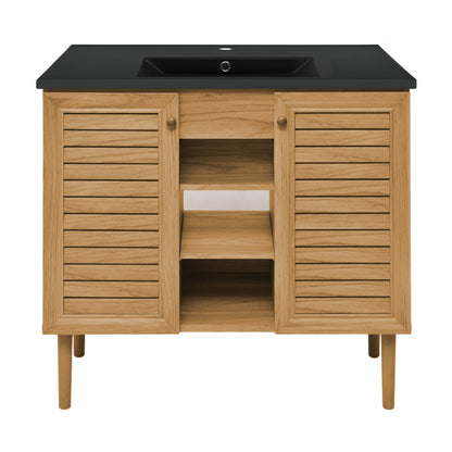 Bron 36" Freestanding Bathroom Vanity in Golden Oak with Black Sink Top