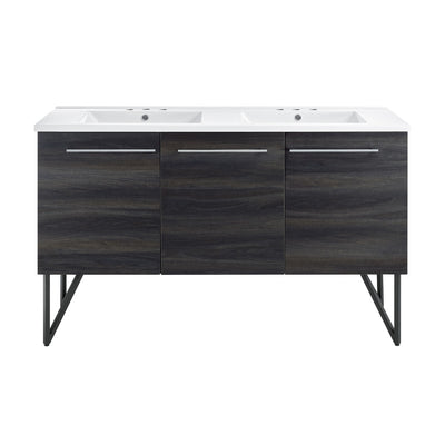 Annecy 60 in. Black Walnut, Double Basin Bathroom Vanity With White, 3-Hole Artificial Stone Sink Top