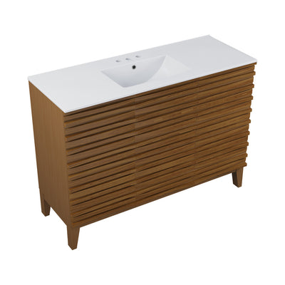 Cascade 48 in. Brown Oak Bathroom Vanity With White, 3-Hole Ceramic Sink Top