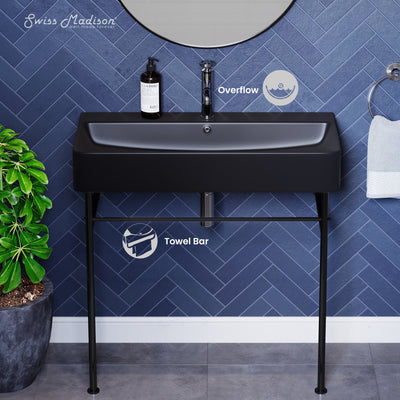 Carre 36 Ceramic Console Sink Matte Black Basin Black Legs