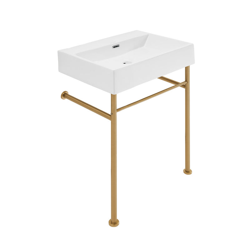 Claire 24" Rectangle Zero Hole Console Sink with Brushed Gold Legs