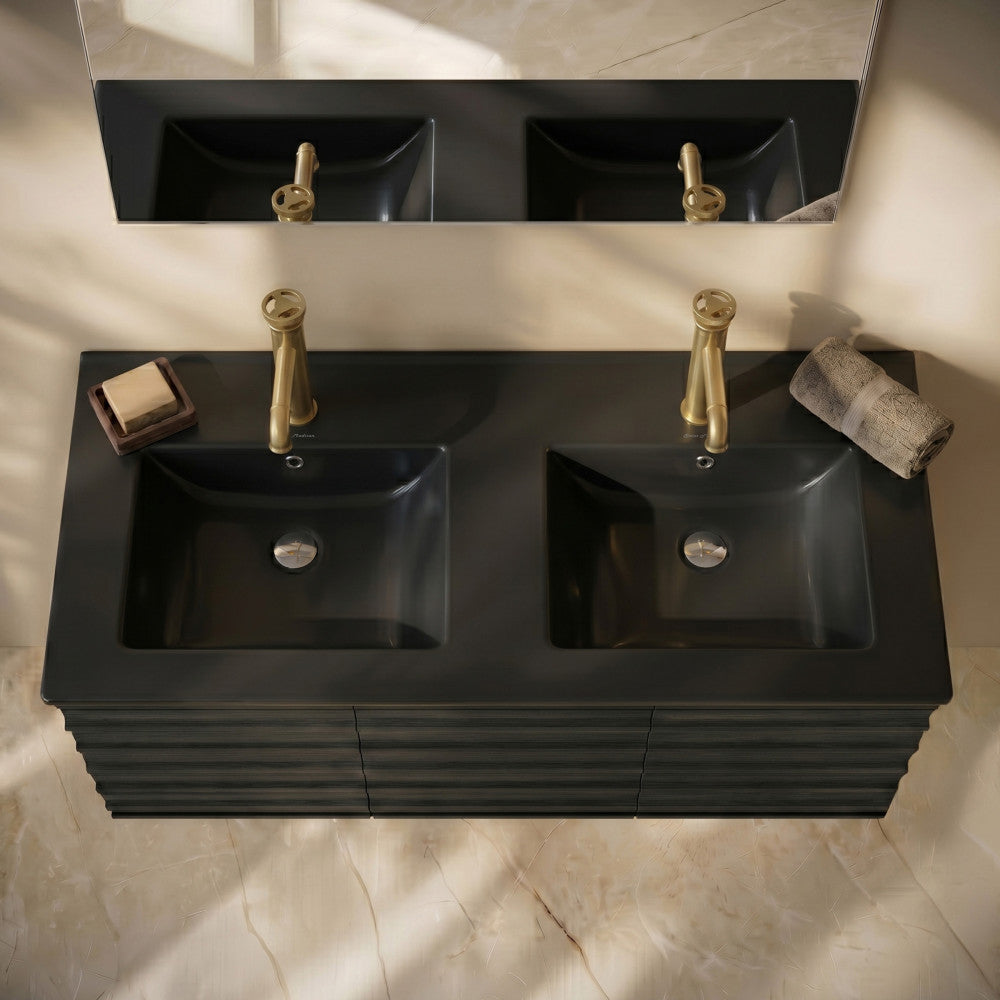 48" Double Basin Vanity Sink Top in Matte Black