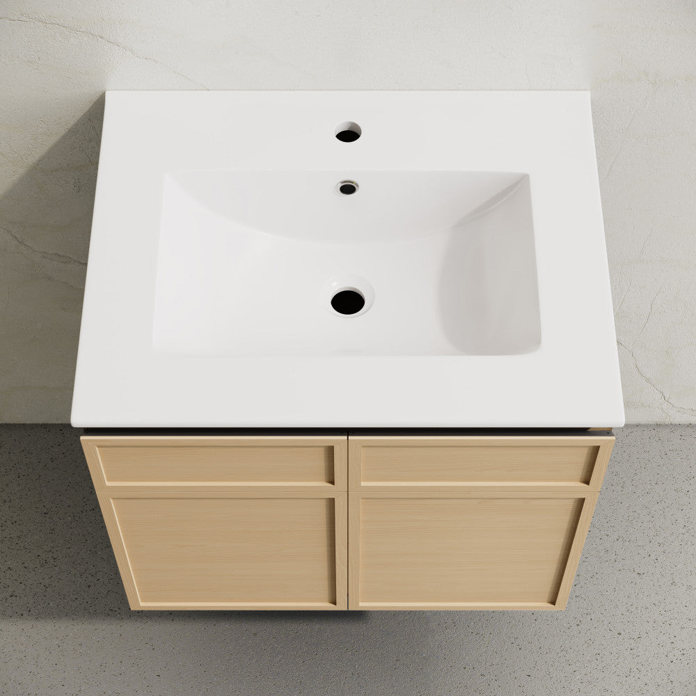 St. Tropez 24" Wall-Mounted Bathroom Vanity in Natural Oak with Sink Top