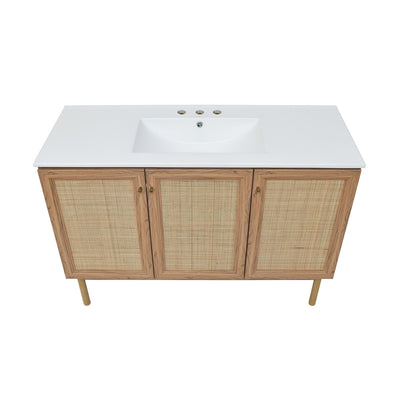 Classe 48 in. Brown Oak Bathroom Vanity With White, 3-Hole Ceramic Sink Top