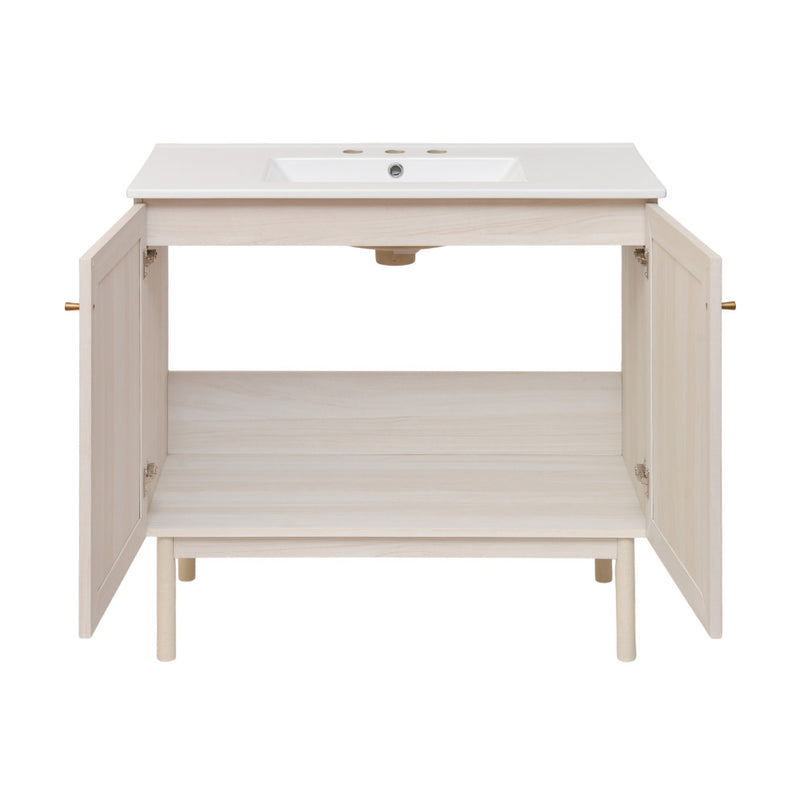 Classe 36 in. White Oak Bathroom Vanity With White, 3-Hole Ceramic Sink Top