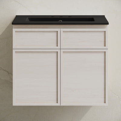 St. Tropez 24" Wall-Mounted Bathroom Vanity in White Oak with Black 3-Hole Centerset Sink Top